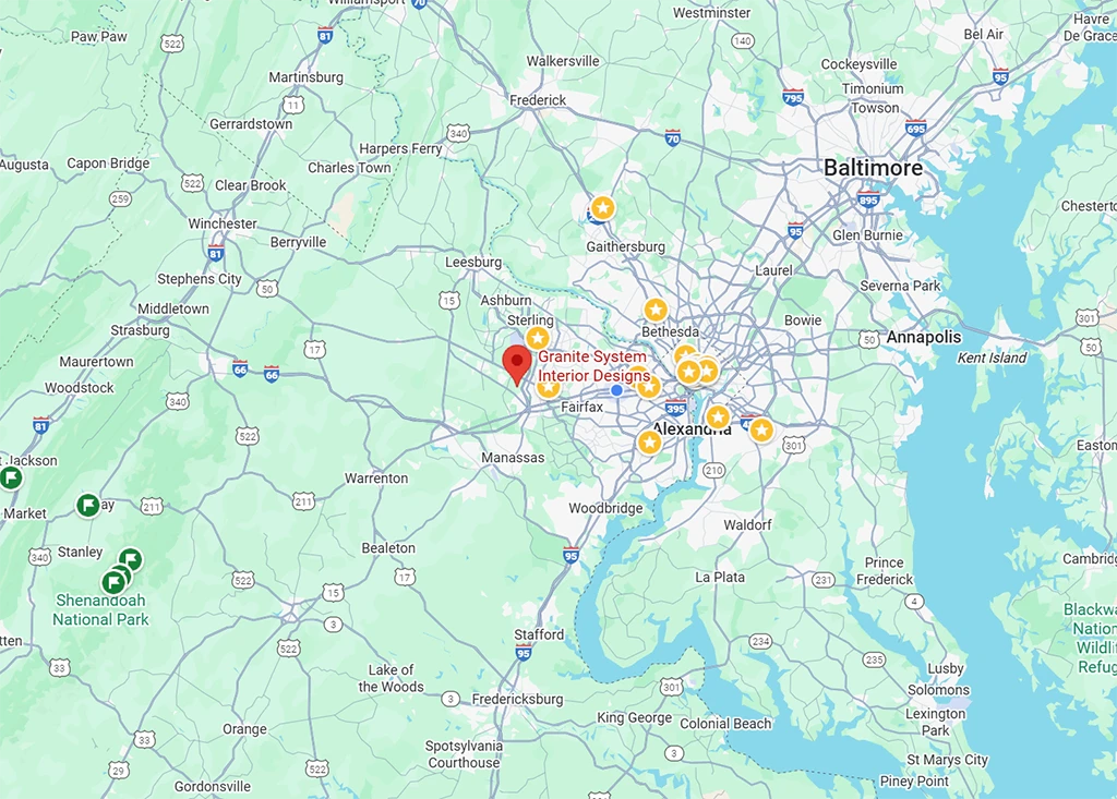 Map showing Granite System service areas across Washington DC, Maryland, and Virginia