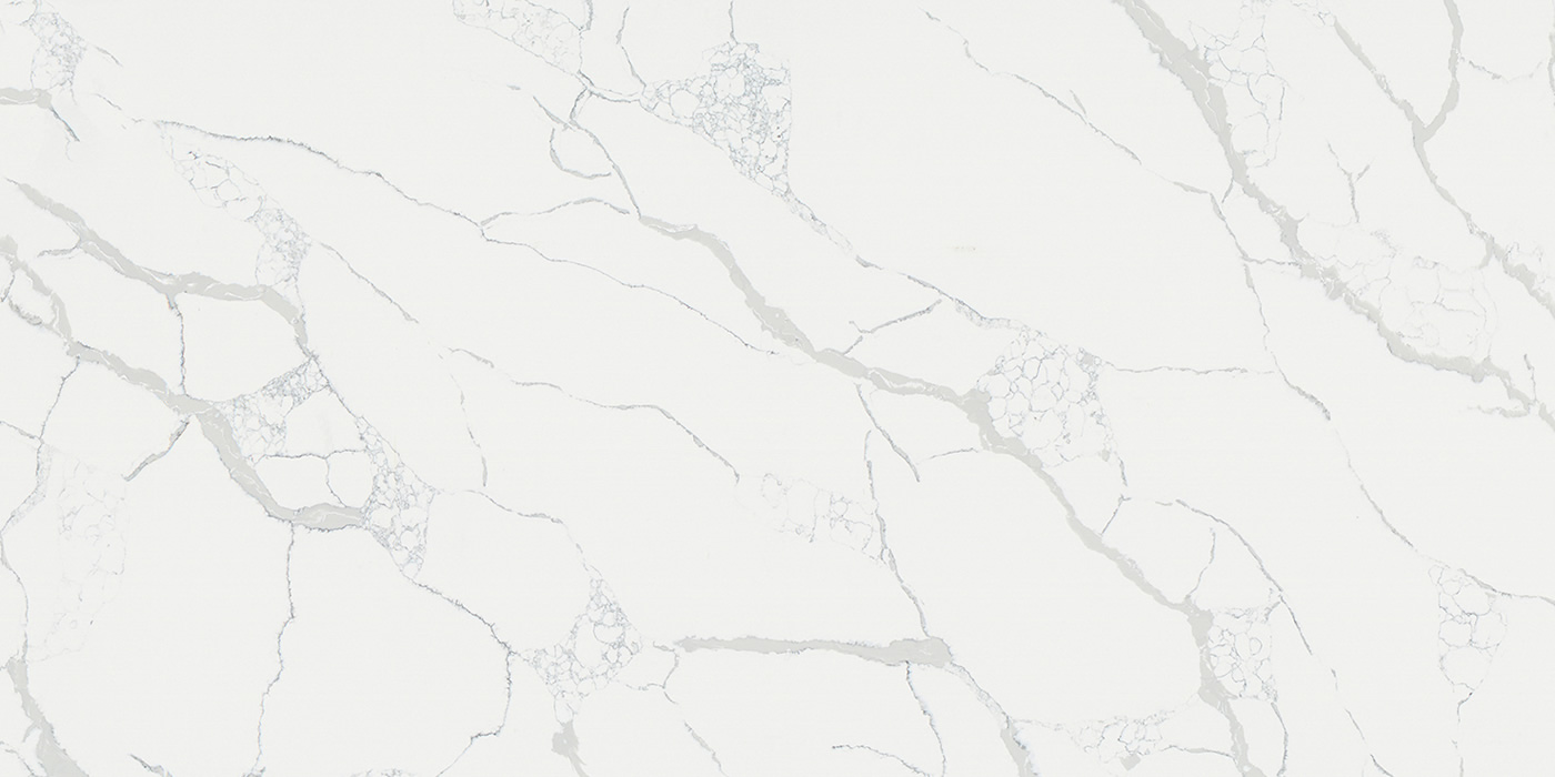 Arabescato Jumbo Quartz by Venezia Surfaces with white background cream shade and gray veins