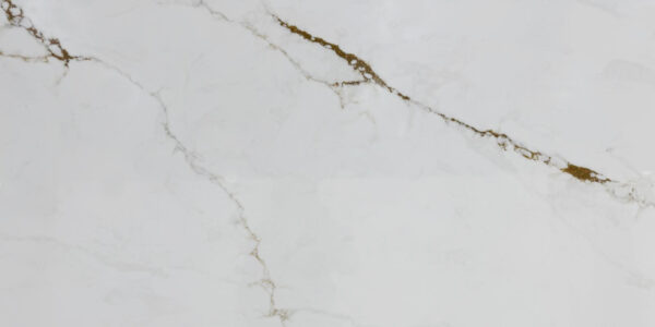 Calacatta Passion Quartz by Venezia Surfaces with white background and soft gray veining