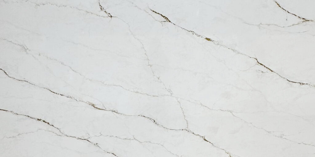 Calacatta Passion Quartz by Venezia Surfaces with white background and soft gray veining