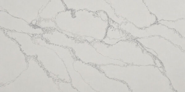 Calacatta Polaris Grey IR Quartz by Venezia Surfaces with white background and soft gray veining