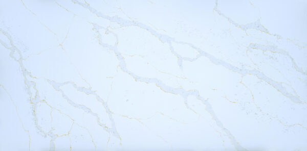 Calacatta Sands Quartz by Venezia Surfaces with white background gray veins and soft gold accents