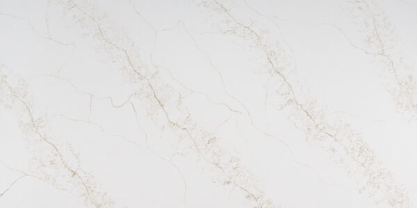 Calacatta Capraia Gold Jumbo Quartz by Venezia Surfaces with white background and soft gold veining