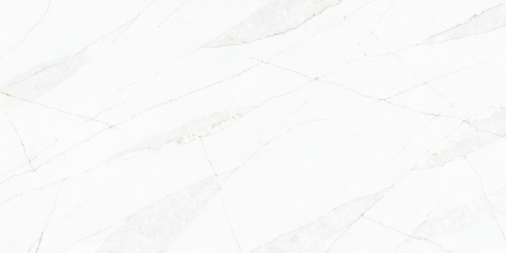 Calacatta Gold Vein Quartz by Venezia Surfaces with white background and prominent gold veining