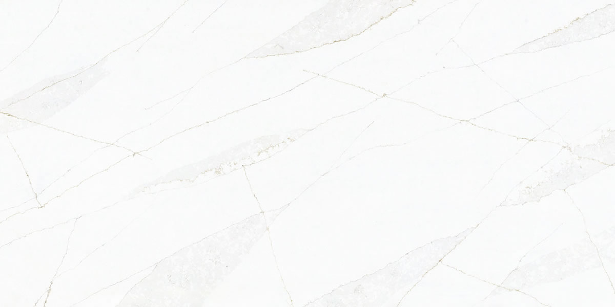 Calacatta Gold Vein Quartz by Venezia Surfaces with white background and prominent gold veining