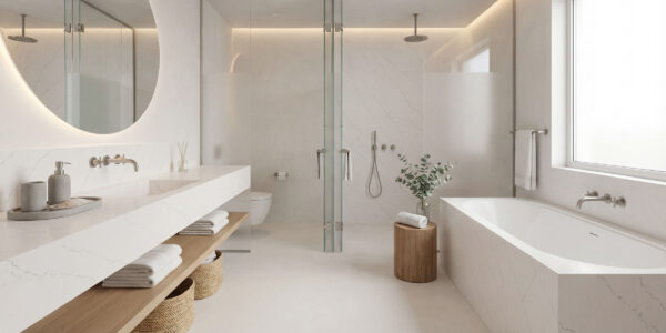 Calacatta Marseille Duo Quartz by Venezia Surfaces with white background and fine gray veining