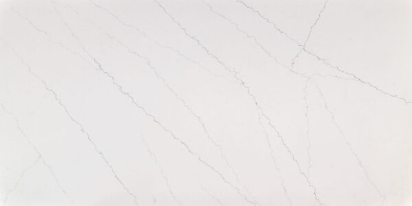 Calacatta Marseille Gold Quartz by Venezia Surfaces with white background and soft gold gray veining