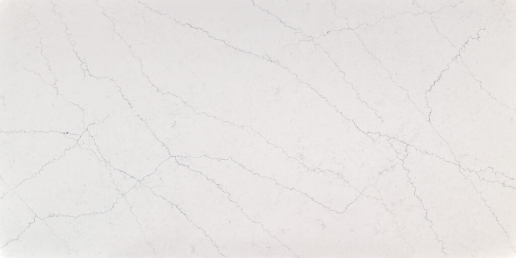 Calacatta Marseille Silver Quartz by Venezia Surfaces with white background and silver gray veining