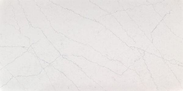 Calacatta Marseille Silver Quartz by Venezia Surfaces with white background and silver gray veining