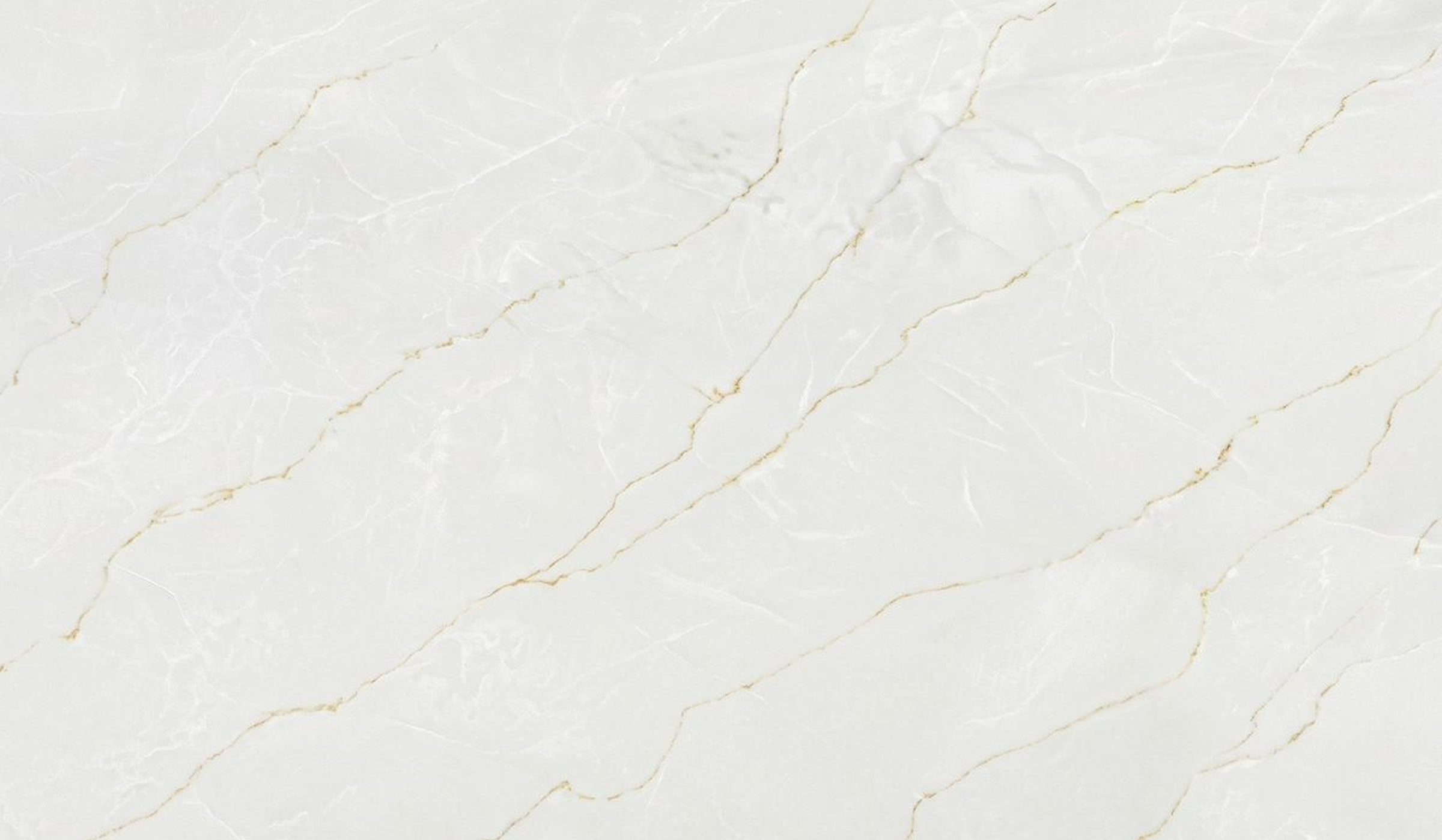 Calacatta Mont Blanc Quartz by Venezia Surfaces with white background and soft gold gray veining