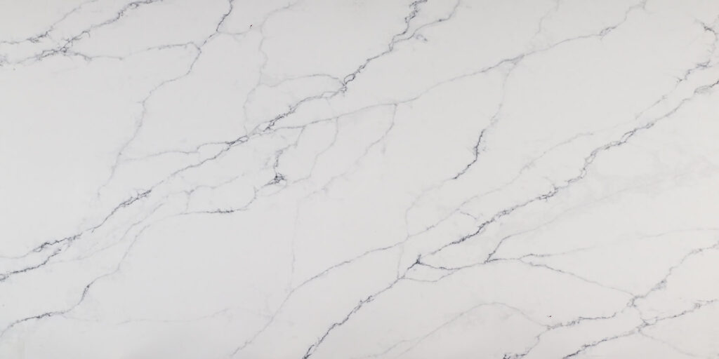 Calacatta Rome Quartz by Venezia Surfaces with white background and soft gray veining