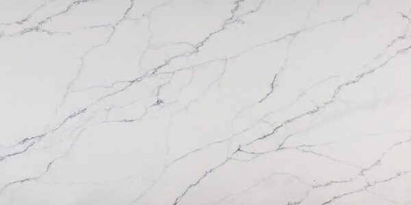 Calacatta Rome Quartz by Venezia Surfaces with white background and soft gray veining