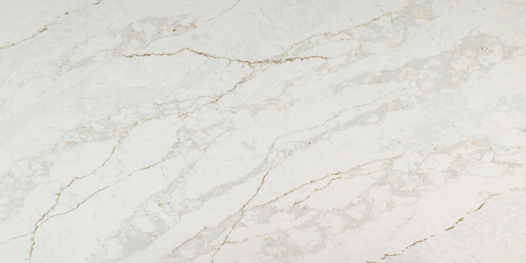 Calacatta Milano Quartz by Venezia Surfaces with light gray background and gray veining