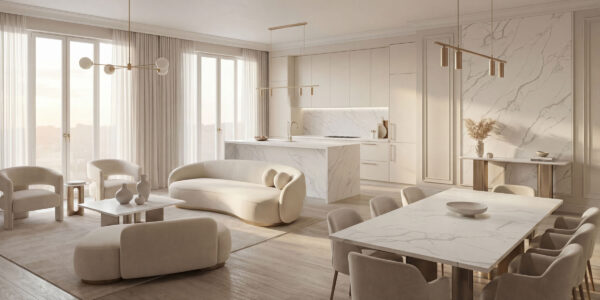 Arabescato Jumbo Quartz by Venezia Surfaces with white background cream shade and gray veins