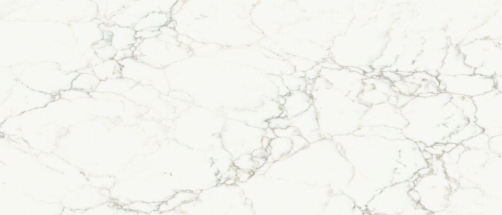 Close-up detail of Calacatta Jadira Quartz polished surface.