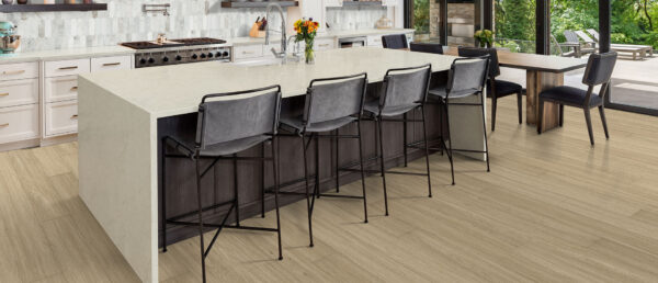 Modern kitchen island featuring MarfiTaj Quartz countertops.