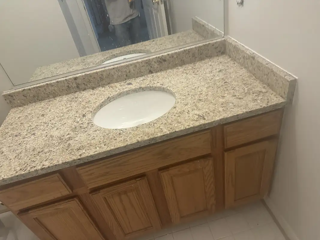 Giallo Ornamental vanity countertops after installation