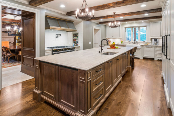 Allure quartzite kitchen island with wood cabinetry