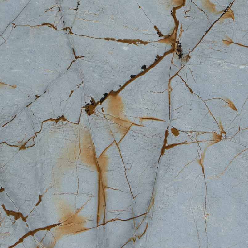 Blue Roma quartzite detail with blue-gray and warm gold-colored veins