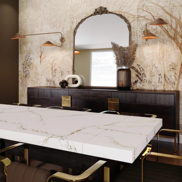 Cambria Berkshire Brass Sculpted quartz application