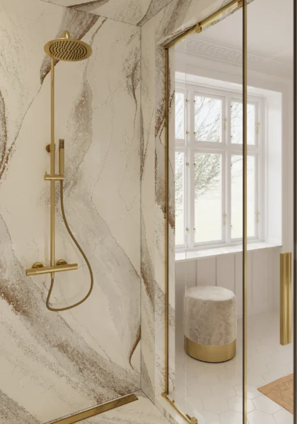Cambria Windsor Brass quartz application