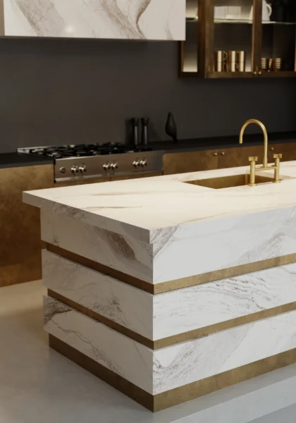 Cambria Windsor Brass Satin Ridge quartz application