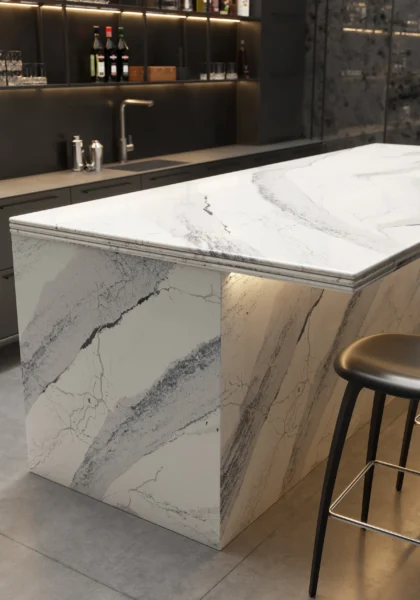 Cambria Windsor Steel Satin Ridge quartz application