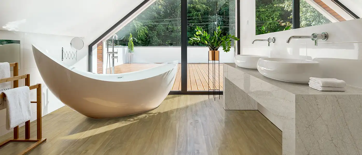 Lumataj quartz bathroom vanity with vessel sinks, quoted separately from Group 0 packages