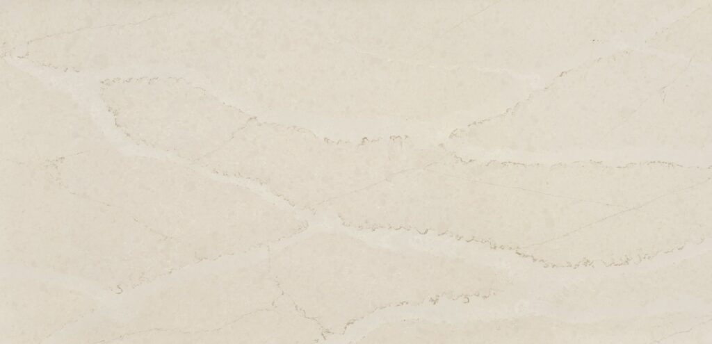 Silestone Calacatta Tova full slab with a creamy beige background with fine, flowing taupe veins
