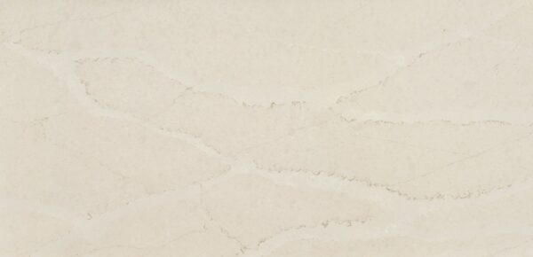 Silestone Calacatta Tova full slab with a creamy beige background with fine, flowing taupe veins