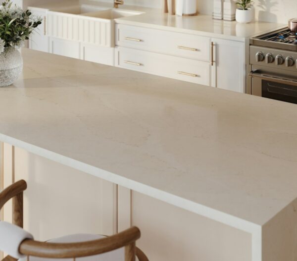 Calacatta Tova Silestone island countertop and edge detail