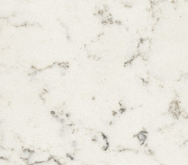 Silestone Lyra surface close-up with an off-white background with fine grain and scattered gray branching veins
