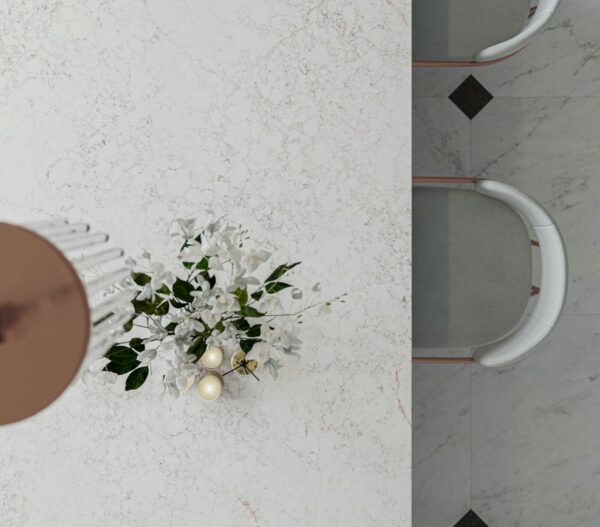 Riviére Rose Silestone island top viewed from above