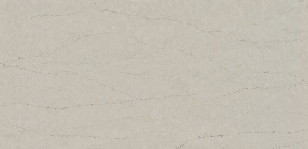 Silestone Silken Ash full slab with a warm greige background and fine gray veining.